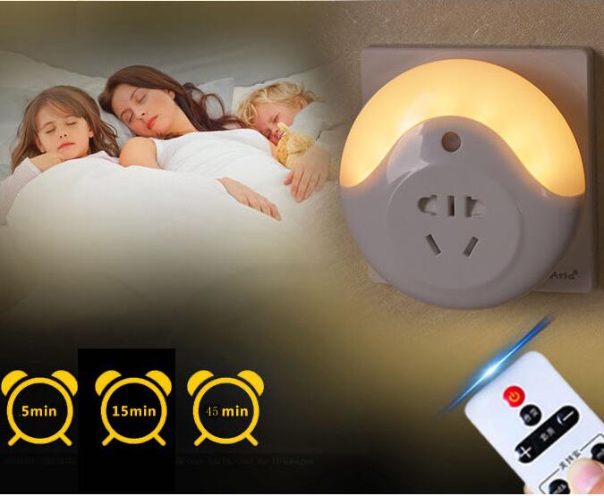 Led Night Light Intelligent Remote Control 3-Color Dimmable Socket Lamp Plug-in Light for Bedroom Bathroom Nursery Kitchen Hallway