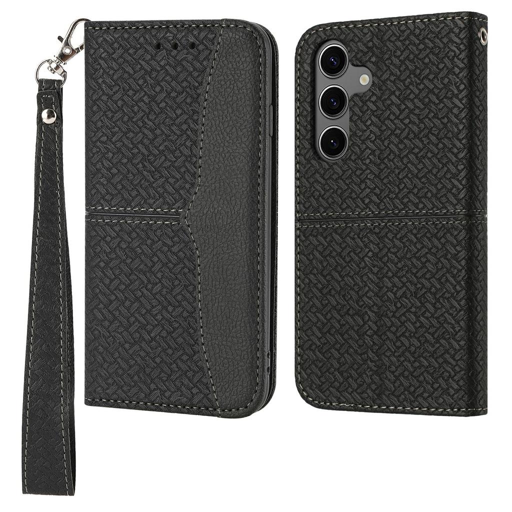 For Samsung Galaxy S25 FE Case Woven Texture PU Leather Wallet Phone Cover with Wrist Strap