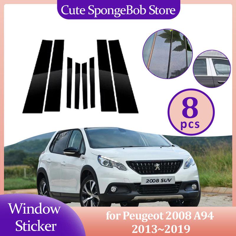Car Door Window Trim Cover for Peugeot 2008 A94 2013~ 2014 Carbon Fiber Black Chrome Sticker Pillar Posts Decal Accessories