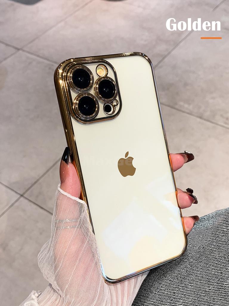 Luxury Plating Bumper Silicon Clear Case For iPhone 16 15 14 13 11 12 Pro Max Mini XR X XS Plus Purple Soft Shockproof Cover