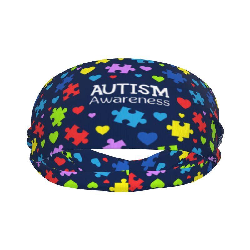 Autism Awareness Colorful Puzzle Pieces Sports Head Bands Sweatbands for Women Men Elastic Exercise Headband for Fitness Running