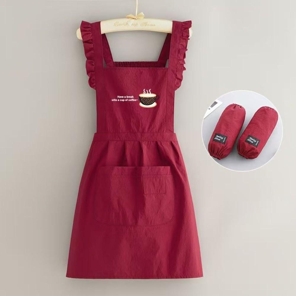 New Korean Style Pleats Trim Aprons Taslon Cross Back Dress Aprons Large Pockets Waterproof Painting Apron for Florist Shop