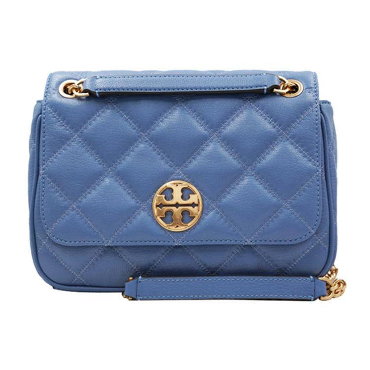 Tory Burch TB Willa Caviar Leather Quilted Chain Commuter Messenger Bag Women Bags Blue 82368-457