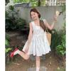 French Style Sleeveless Ruffle Dress With Uneck For Summer Women