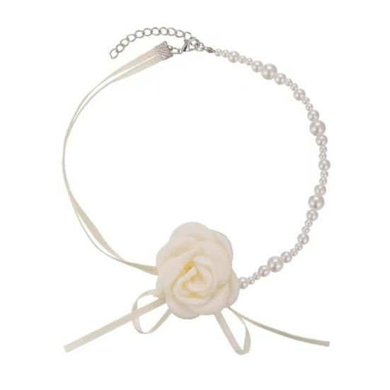 Kamelie Faux Perle Damen Halskette Vintage Französisch Hypoallergen Verstellbar Mädchen Faux Perle Blume Choker Halskette Modeschmuck