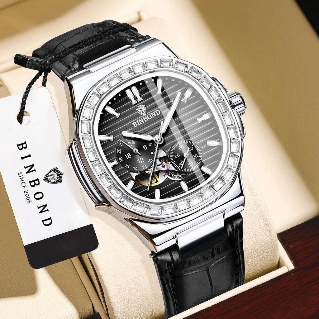 BINBOND Original Automatic Men's Watch Precise Mechanical Watches For Men Luxury Luminous Waterproof Sturdy Skeleton Casual Relo