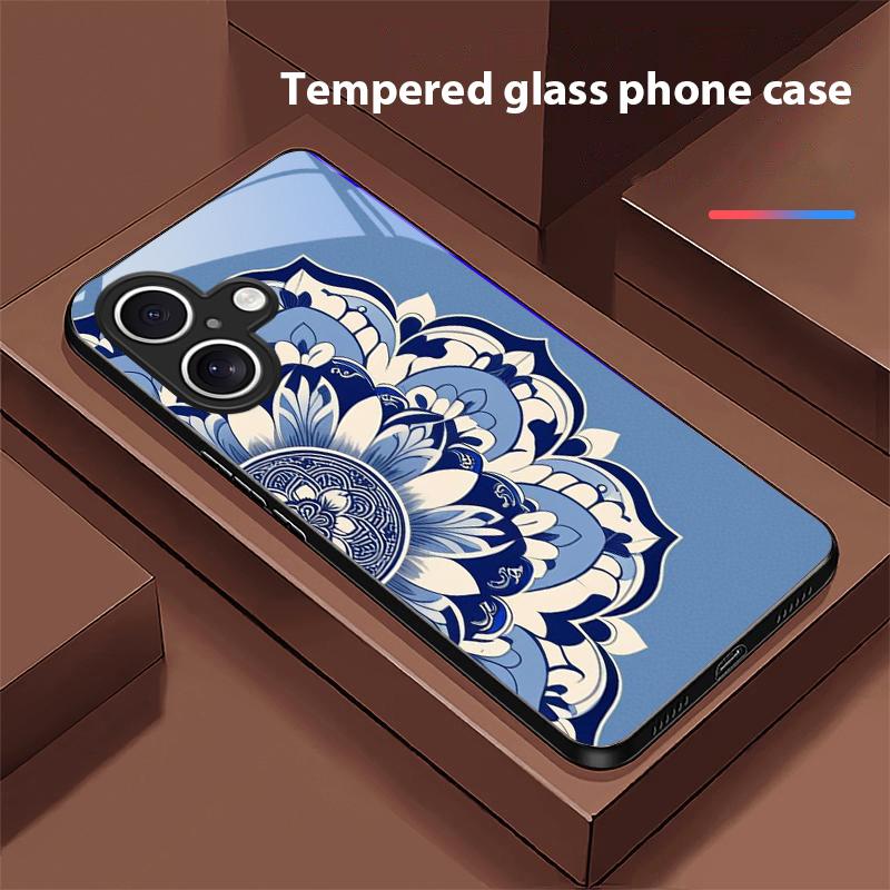 

Чехол из закаленного стекла черного цвета с рисунком «Целадный цветок» для Apple iPhone 16E 16 E 11 13 15 P Ro 14 Pro Max 12 Mini 7 8 Plus XR X XS For iPhone 13 Mini