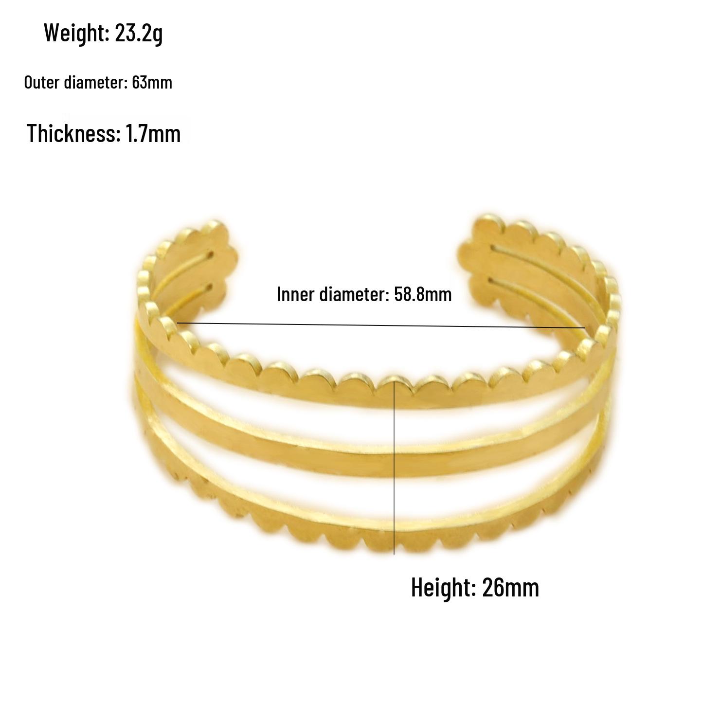 European Brass Three-Layer Geometric Embossed Bracelet