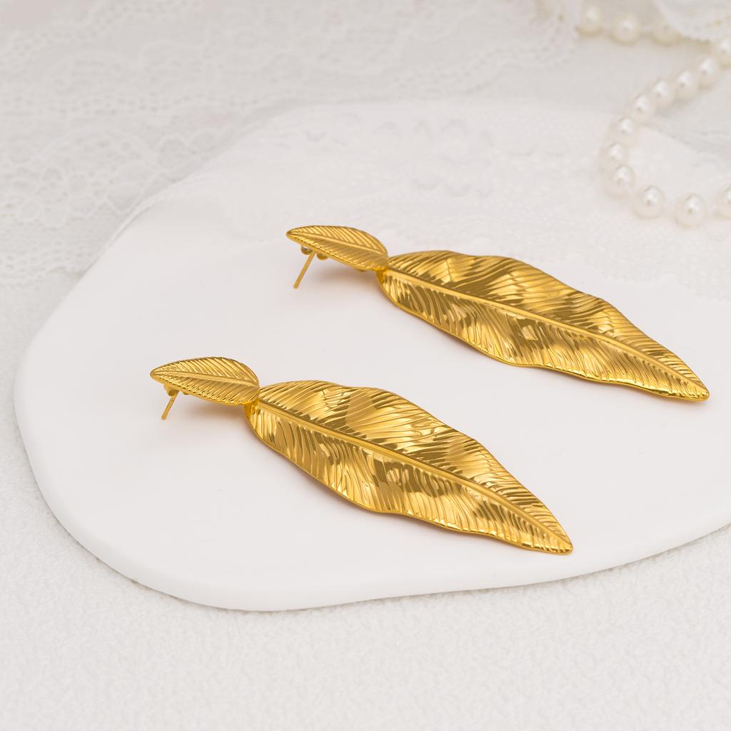 Elegantní náušnice ve tvaru listu pro ženy, Náušnice z nerezové oceli pro ženy