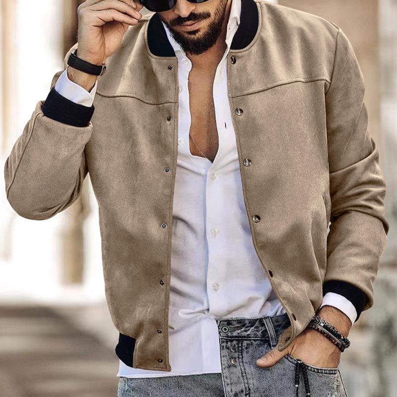 Suede Stand-Up Collar Men's Button Cardigan Jacket - Autumn/Winter Retro American Casual Outerwear
