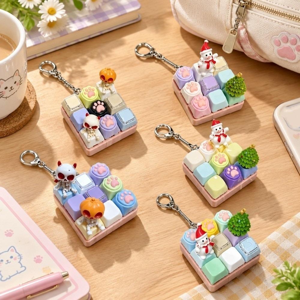 Cat Paw Keycap Fidget Keychain Christmas Snowman Fidget Button Keycap Pendant Office