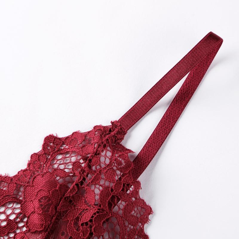 Blonde-BH uten stålring tube-topp tynn uten brystinnlegg dyp V-BH blonder blomstret sexy BH Bralette undertøy