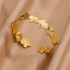 Stainless Steel Flower Cuff Bangle Gold Color Open Cuff Bangle  Party Accessories Gifts