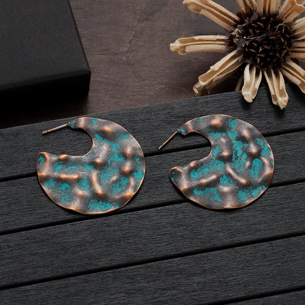 Antique Bronze Metal Earrings Vintage Geometric Round Triangle Dangle Pendientes Earrings Women's Ethnic Indian Jhumka Zircon
