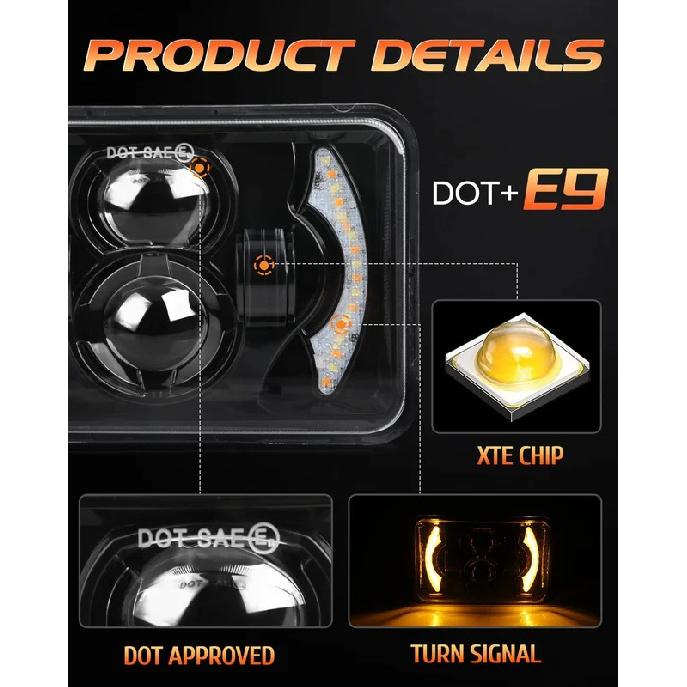 80W 4X6 Inch LED H4 Headlights Projector High Low Beam Work Light For H4651 H4652 H4656 H4666 Car Truck Conversion Offraod