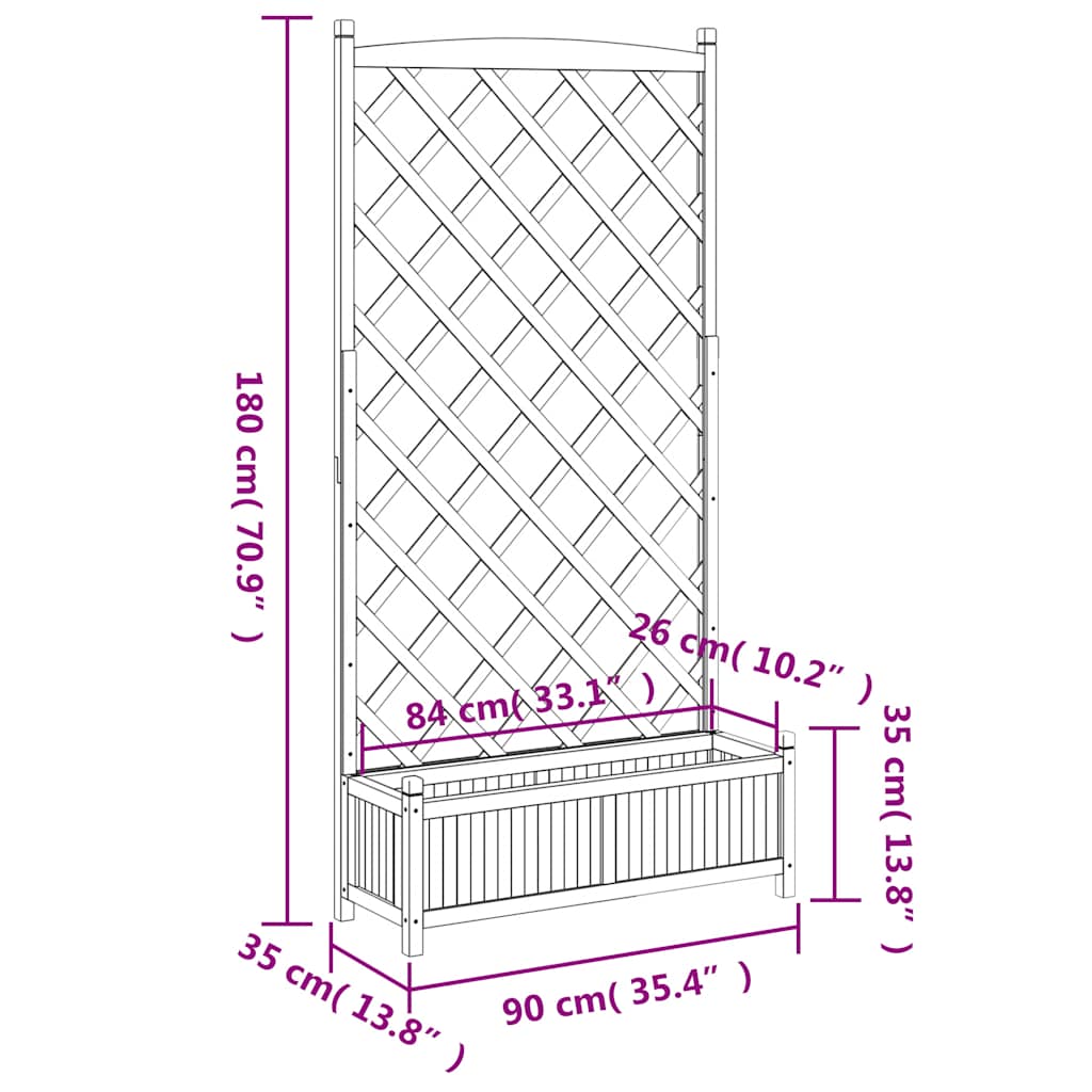 Vidaxl Planter with Trellis, Black, Solid Fir Wood