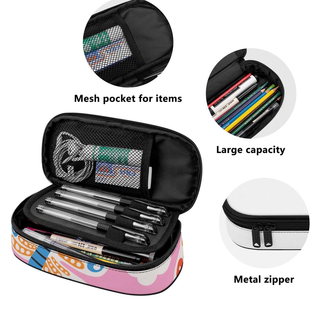 Pen Case 300D Polyester Printed Large Capacity Zipper Closure with Main Compartment Mesh Pocket and Pen Slots for Daily School Use