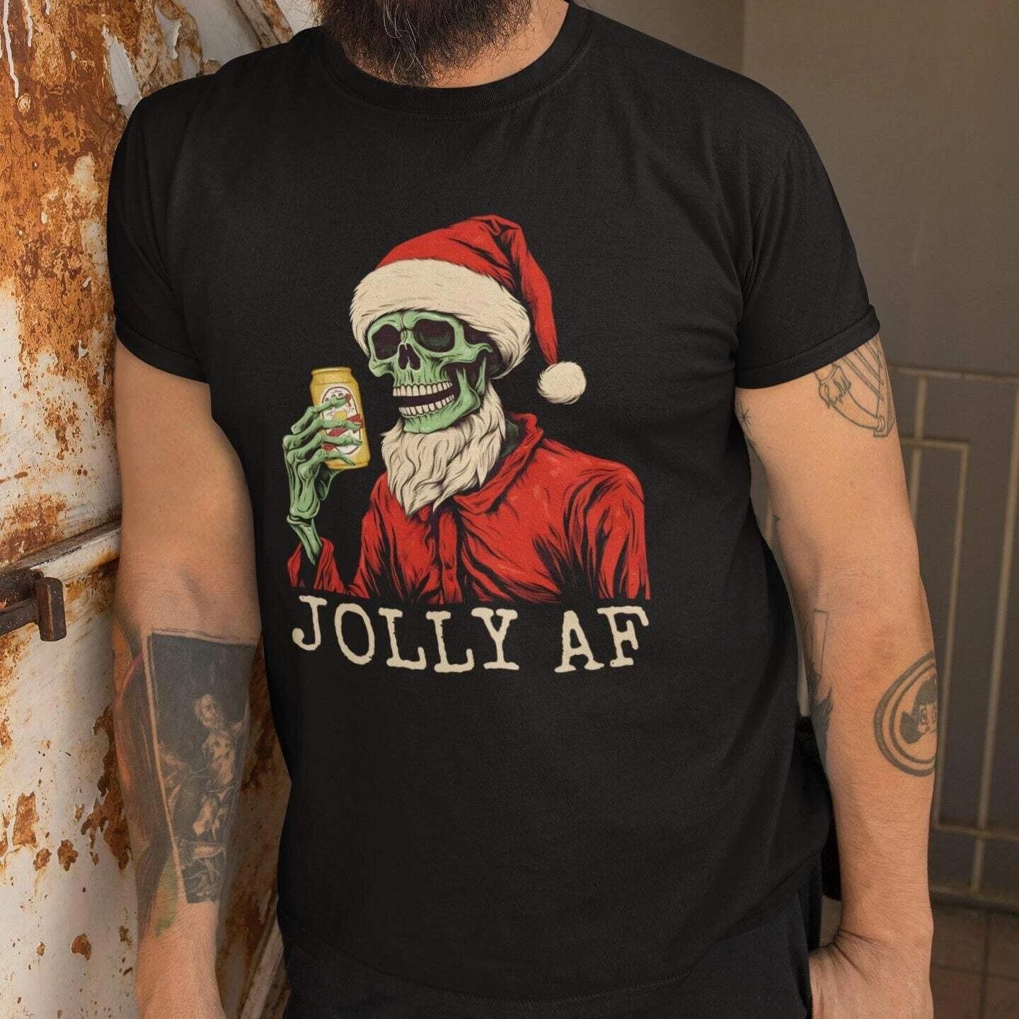 Beer Christmas Skeleton Shirt, Beer Christmas Gift Jolly AF Skeleton Xmas Beer L 3XL