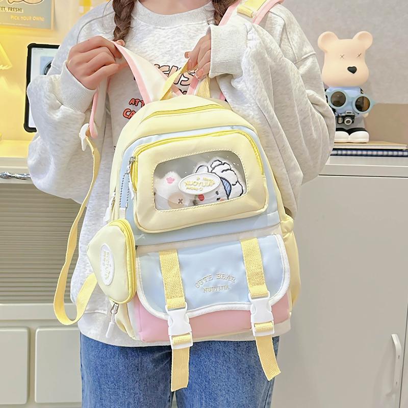 Girls Backpack Junior High School Student Backpack Color Contrast Student Schoolbag