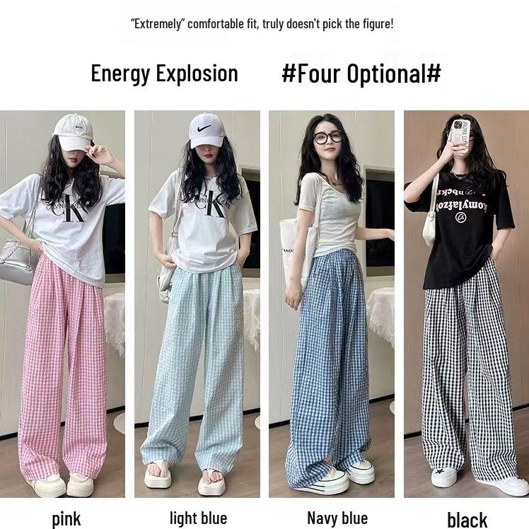 Women's Summer Retro Plaid Wide-Leg Pants - High Street Chic