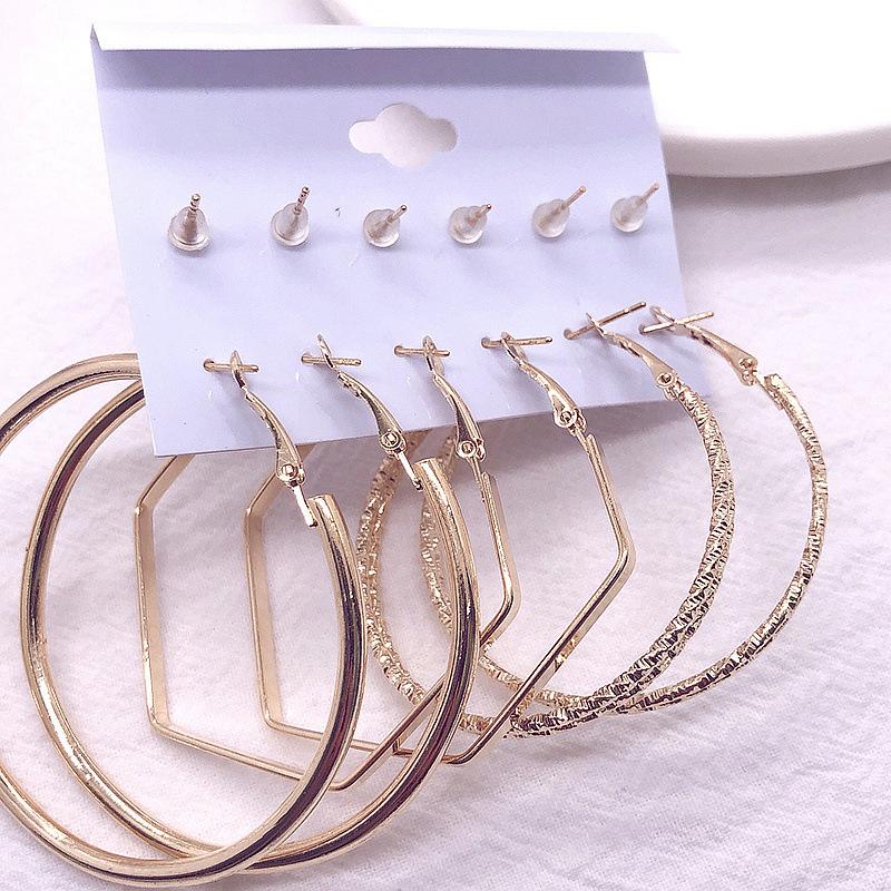 6 Pair Fashionable Alloy Circle Earrings Women'S Stud Earrings Attractive Multi-Element Jewelry Set Elegant Ear Jewelry