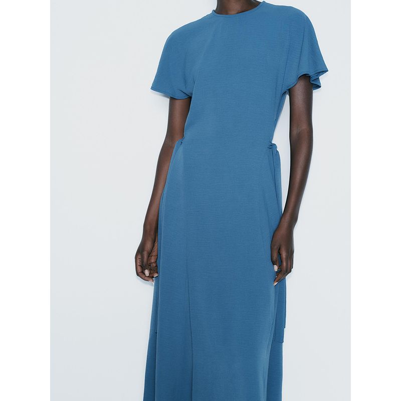 Za2024 Fall New Women's Clothing Casual Elegant Vertical Short Sleeve round-Neck Long Midi Skirt Dress 0264670