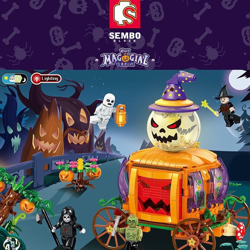 Halloween Building Block Hut House Pumpkin uCarriage Happy Halloween Decoration Bricks for Boys Kids Toys Gift Compatible