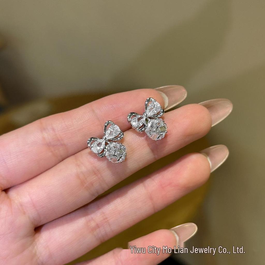 Exquisite Zircon Bow Pendant s925 Silver Stud Earrings for Women