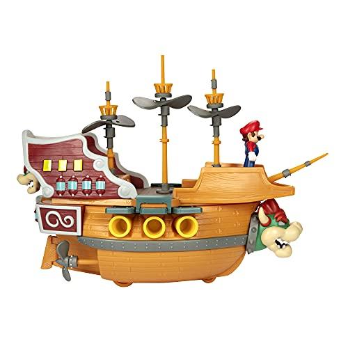 Super Mario Deluxe Bowser's Airship Playset with Mario Action Figure - Authentic In-Game Sounds & Spinning Propellers
