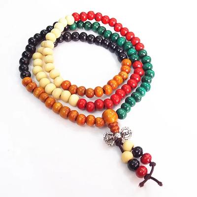 Móda Vintage Tibet Etnické Ručně vyráběné Barevné Dia 6mm Dřevěné korálky Růženec Čtyřvrstvý náramek pro ženy Muži Šperky