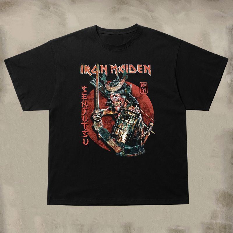 Le Poster du Groupe Iron Maiden Présente Un T-shirt Tendance Marque Imprimée Manches Courtes Manches Courtes Samurai Japonais