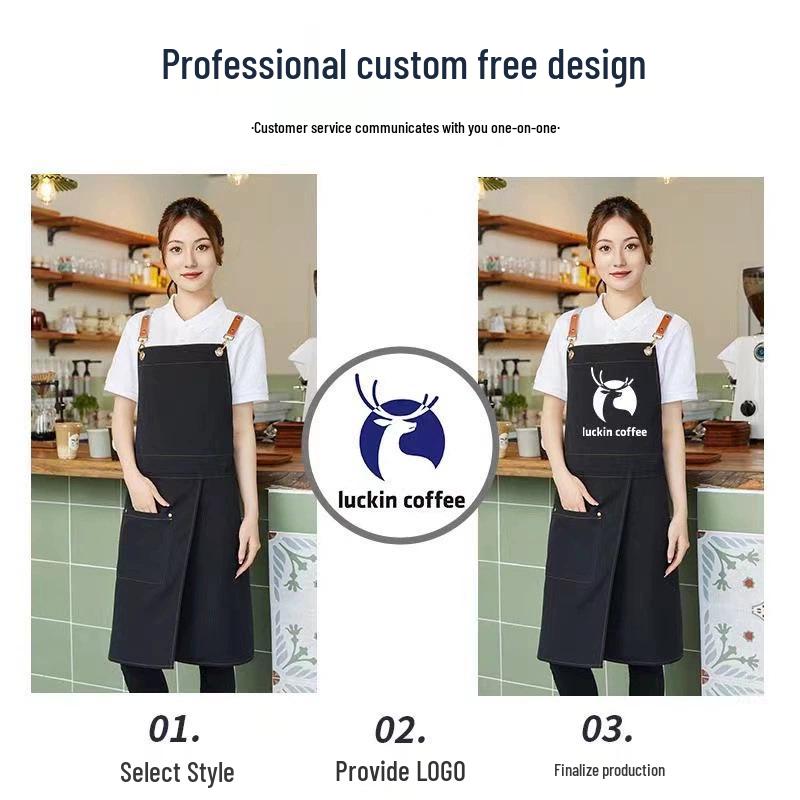 Custom Logo Waterproof Canvas Apron for Restaurant, Dessert, Milk Tea Shop, and Barista