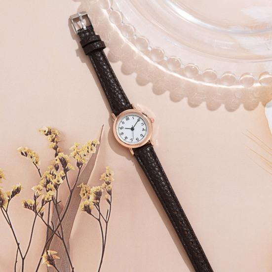 Women Round Dial Watch with Faux Leather Strap Casual Formal Watch Quartz Analog Wristwatch Gift for Birthday Christmas