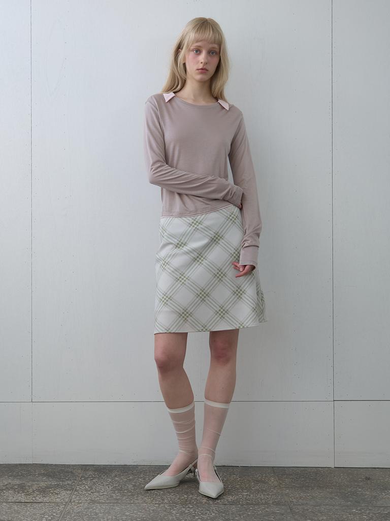Gijun Essential Check Mini Skirt Olive Green