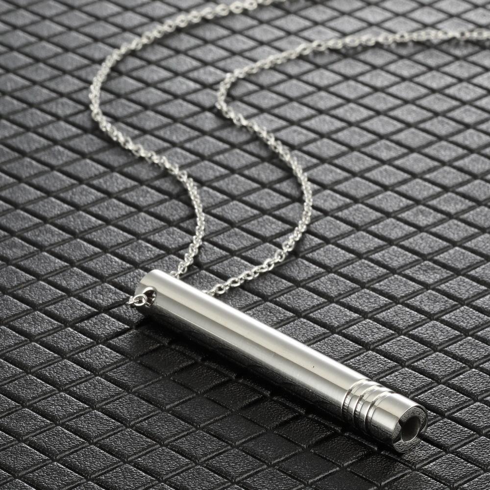 Titanium Steel Whistle Meditation Mindful Breathing Relief Anxiety Yoga Pendant Necklace 60CM