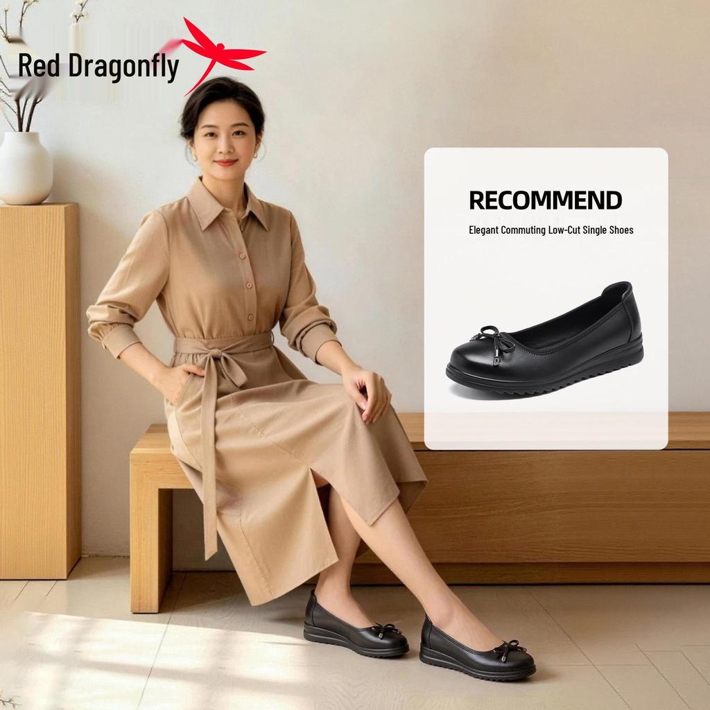 Red Dragonfly Women's Summer Slip-on Leather Sandals – Hollow, Breathable, Casual Shoes for Women and Moms.