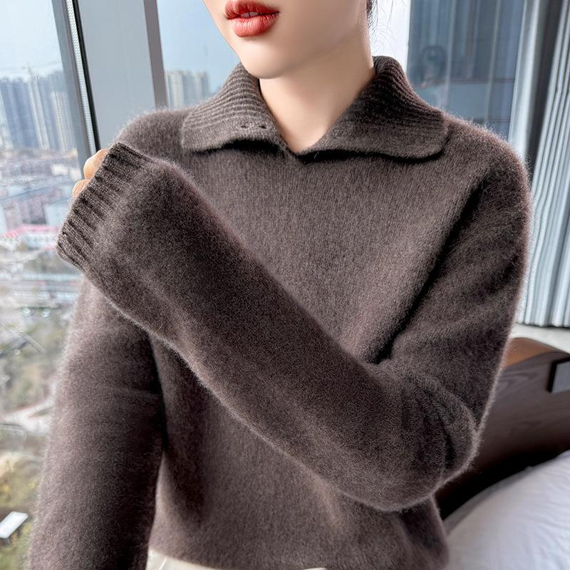 Women's Pure Wool Cashmere High Neck Pullover - Autumn/Winter Warm Long Sleeve Sweater