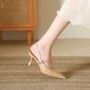 Fashion Women's Black Beige High Heels Fashion Pointed Toe Slingbacks Pumps Spring Elegant Office Female Baotou Stilettos Shoes Sandals