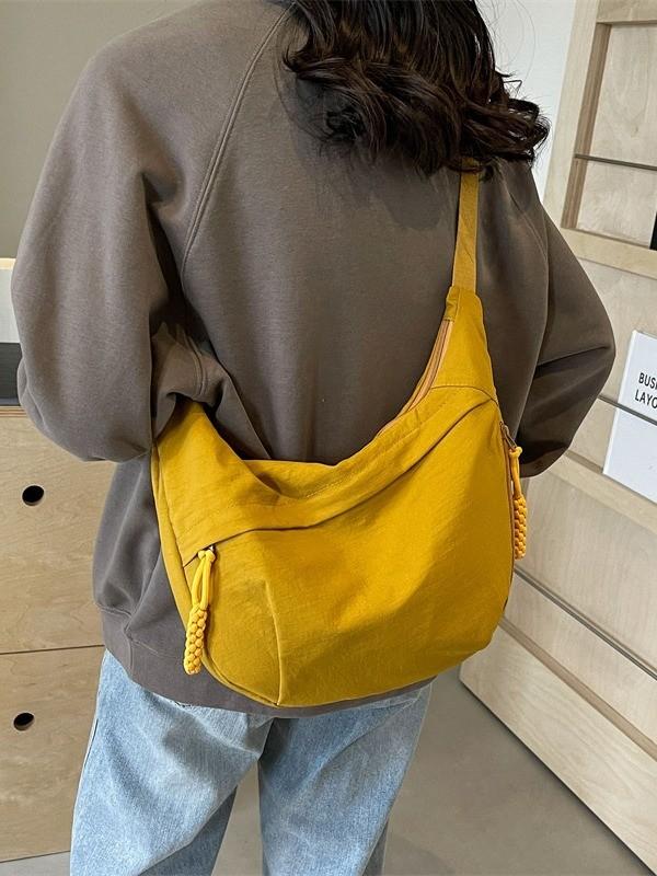 Casual Large Capacity Canvas Shoulder Bag With Zipper For Daily Use