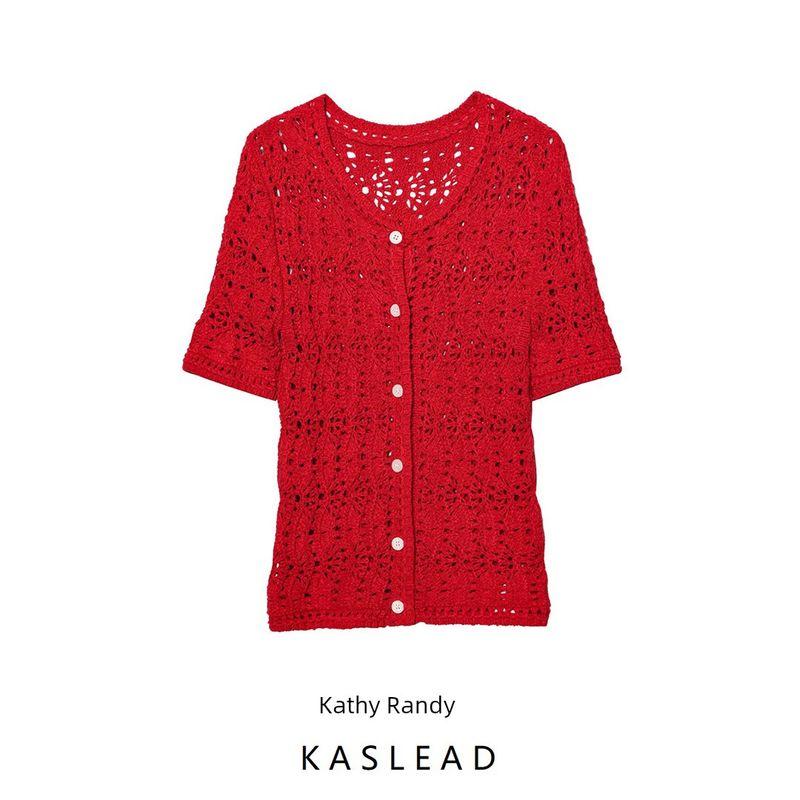 Kaslead New Women clothes Western Style Fashion Simple Hollow Knitted Outerwear 8082001