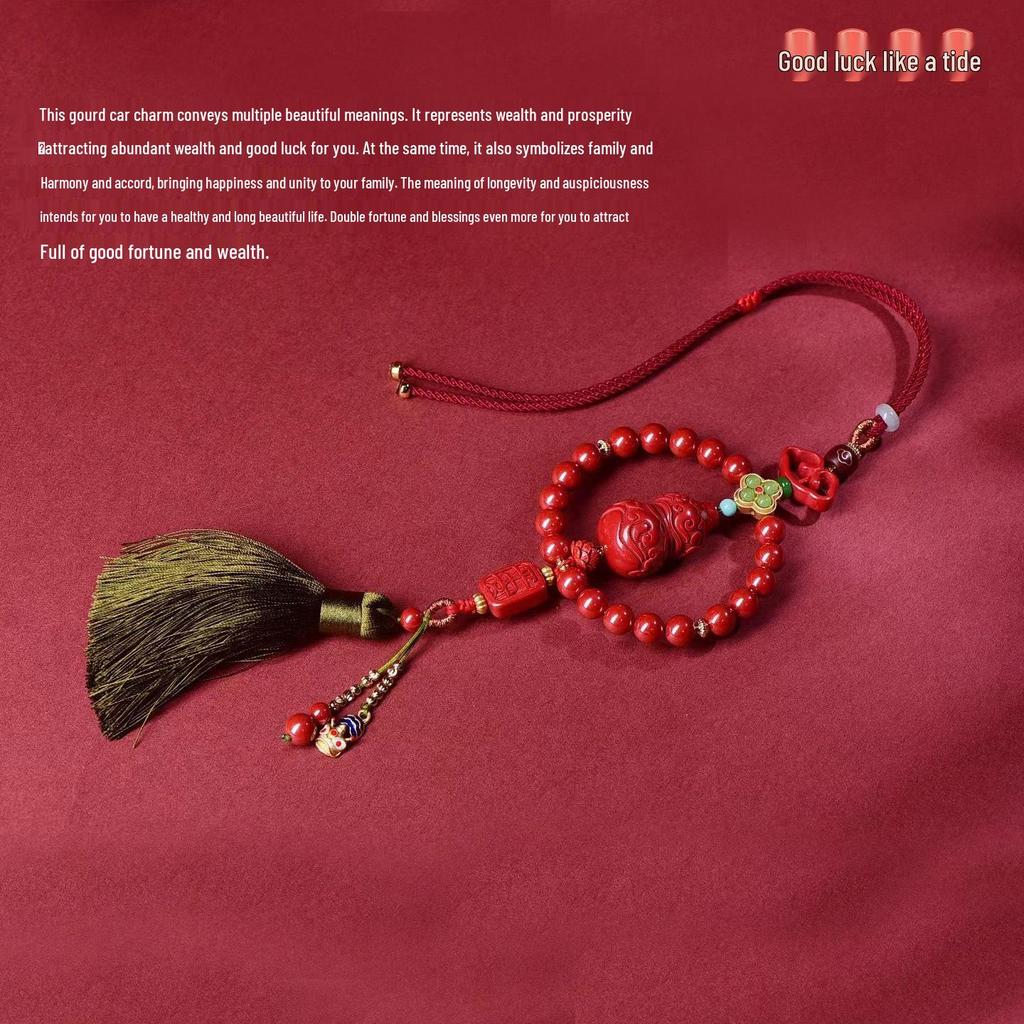 Emperor Sand Cinnabar Gourd Car Pendant - Handcrafted Fu Lu Double Pendant