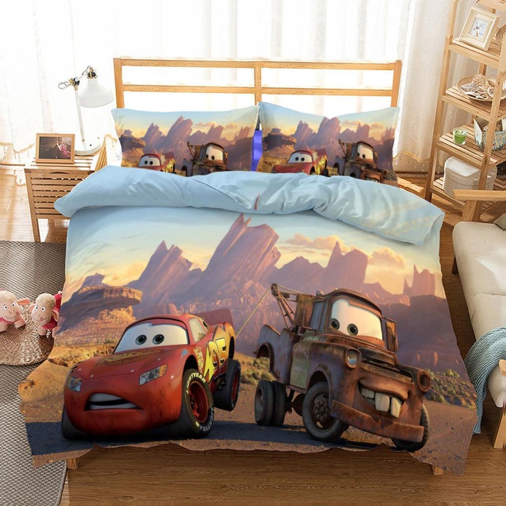 Disney Lightning McQueen Bedding Set, Cartoon Cars Duvet Cover, Boy Bedclothes, Linen Gift for Kids, Lightning McQueen