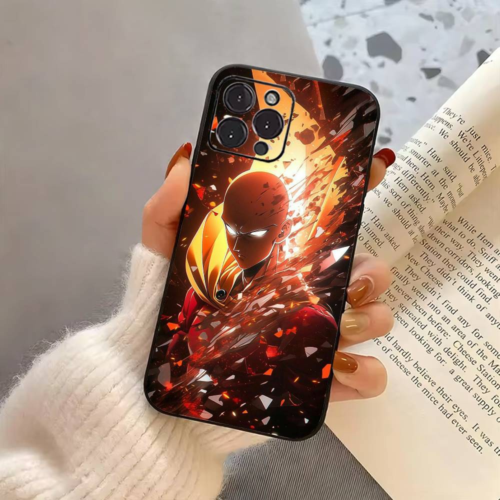 O-One P-Punch Man-OPM Phone Case For iPhone 17, 16,15,14,13,12,11 Plus,Pro Max, Others Soft Black Cover iPhone17PRO