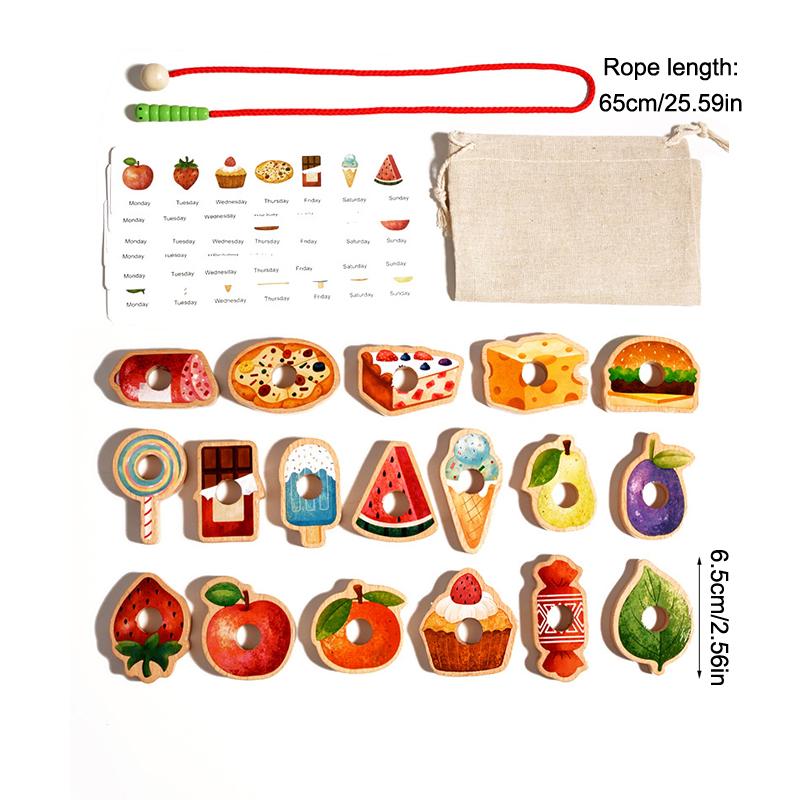 Wooden Greedy Caterpillar Rope Toy, Fruit & Vegetable Caterpillar Lacing Bead String Game, Montessori Fine Motor Skills Farm Toy