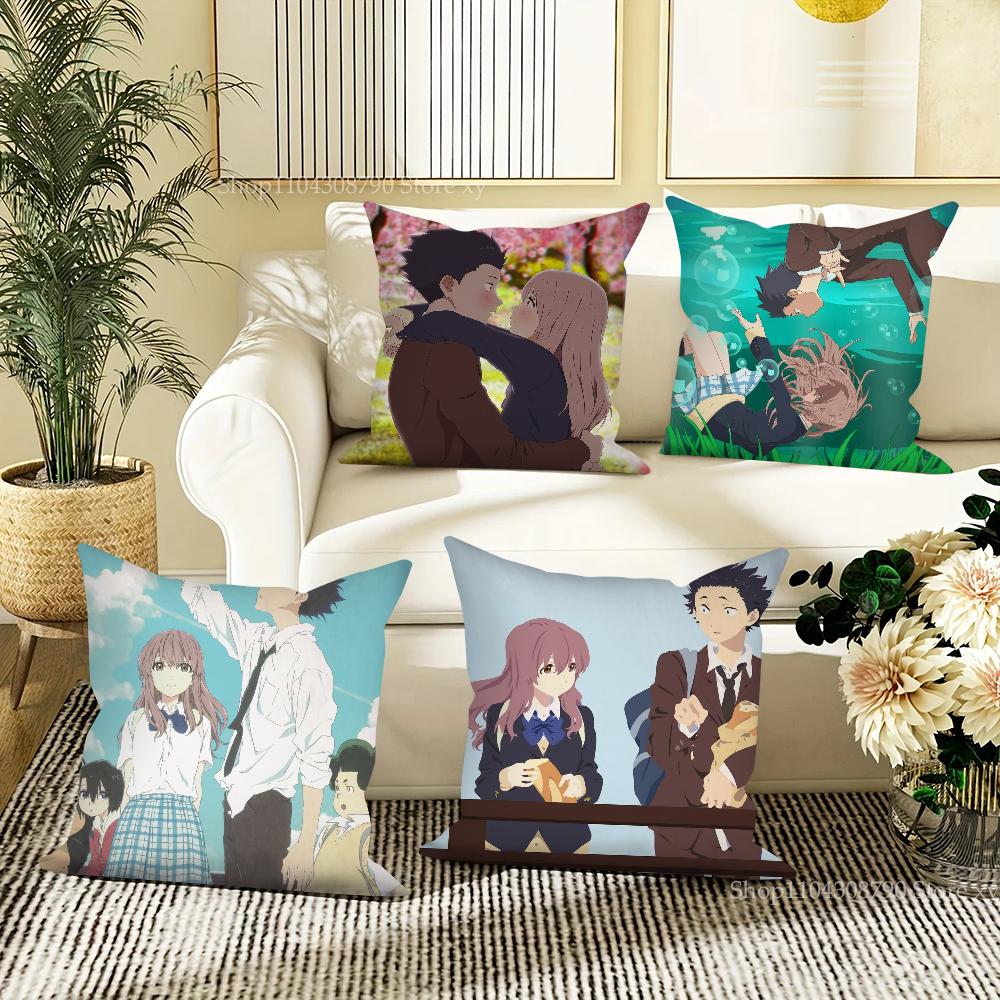 The Shape of Voice Animationskissenbezug Quadratisches Kissen Schlafzimmer Sofa Freizeit Komfortkissen Auto Wohnzimmer Heimdekoration 40X40
