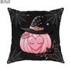 1pc 2D Flat Throw Pillow Covers Halloween Pink Pumpkin Witch Hat Black Cat Spider Web Cute Cartoon Style Pink Black White Soft Velvet Washable Pattern