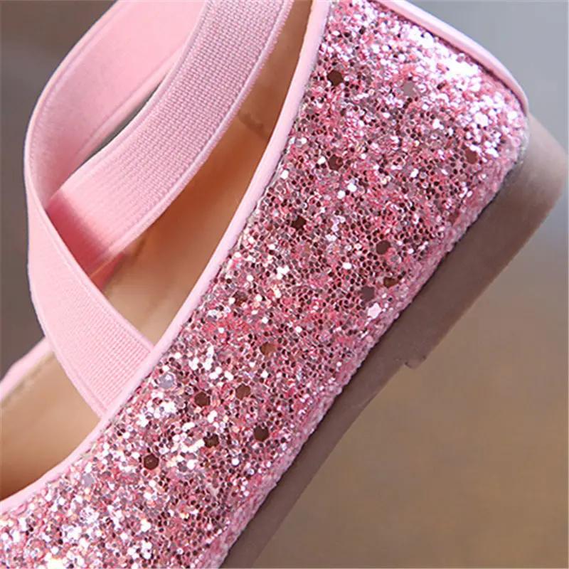Girls Princess Shoes Spring Autumn Baby Soft Sole Dance Ballet Flats Three Color Kids Pink Bling Cute Footwear 26-35
