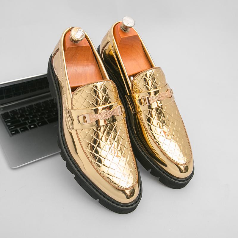 Autumn New Men'S Business Formal Party Gold Silver Shoes Fashion Brand Men'S Comfortable Thick Soled Pointed Loafers