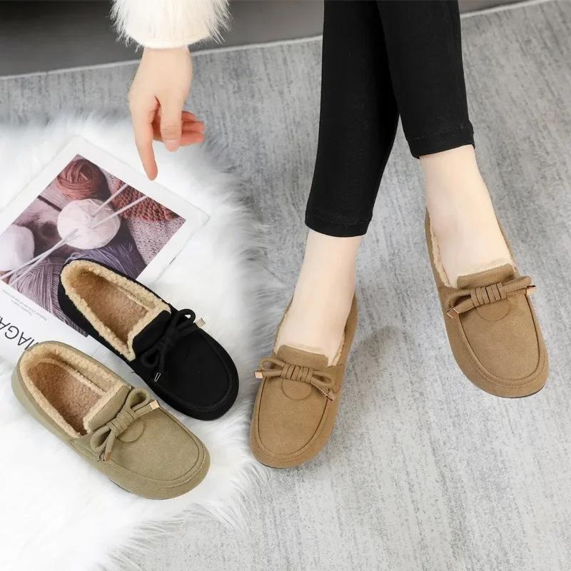 Cotton Shoes Women's 2024 Autumn and Winter New Fashionable One Foot Loafers with Plush Warm Flat Casual Cotton Shoes