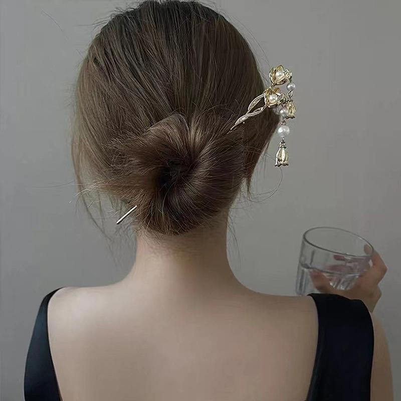 Vintage Chinese Style Hanfu Hair Stick Women Metal Flower Hair Fork Hair